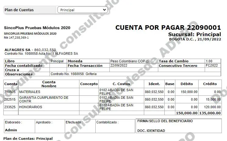 Vista del informe con hipervínculos a documentos