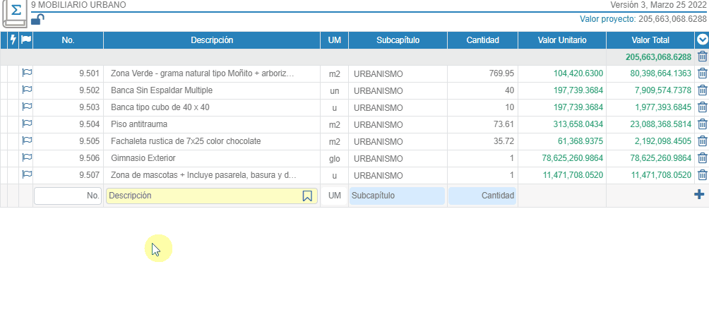 Crear APU manualmente — insumo a insumo