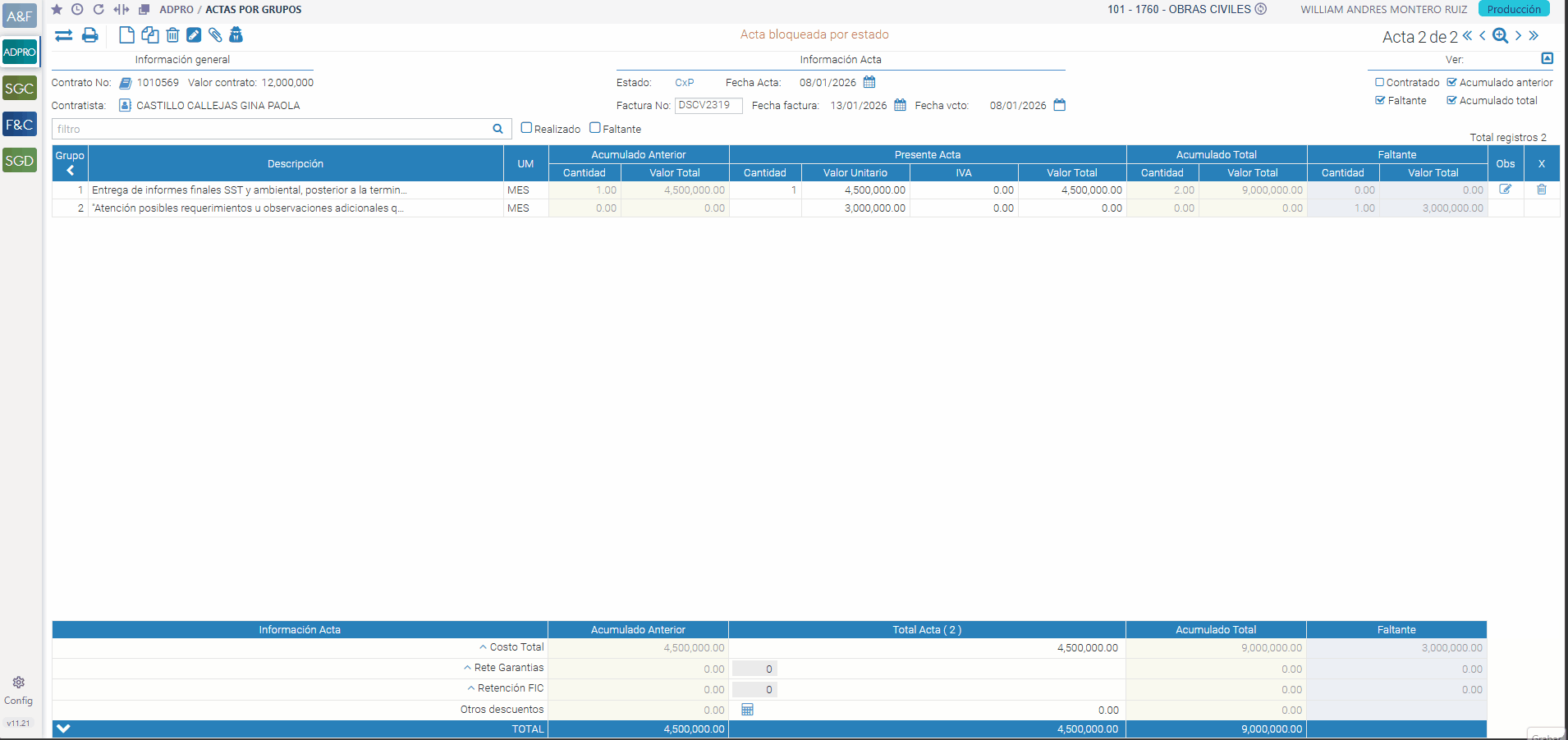 Actas por grupos - Crear Acta